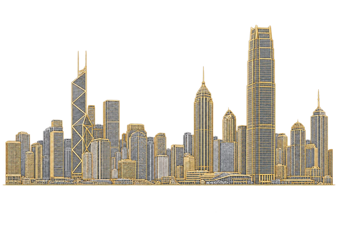 香港城市地标原创线描插画